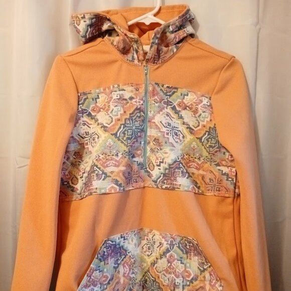 New Contrast Hoodie Sweatshirt women S Peach Blue Southwestern Print 1/2 Zip up - Picture 2 of 10